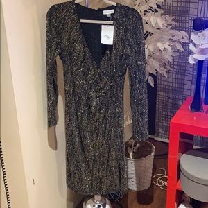 Calvin Klein BlackGold Glitter V-neck Sheath Dress